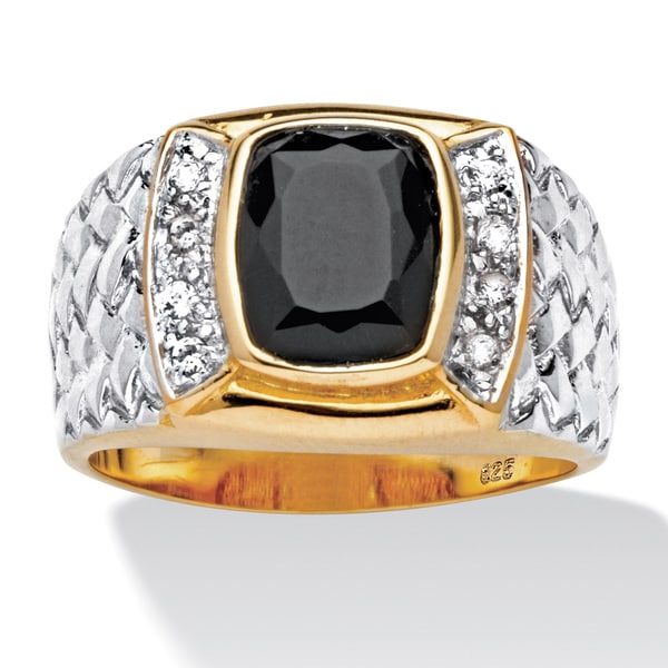 Shop Men's Cushion-Cut Onyx and Cubic Zirconia Ring in 18k Gold over ...