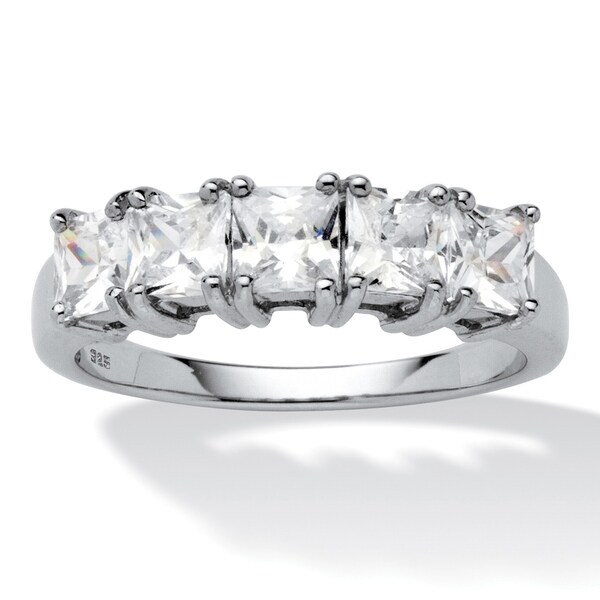 Shop Platinum over Sterling Silver Cubic Zirconia Wedding Band Ring