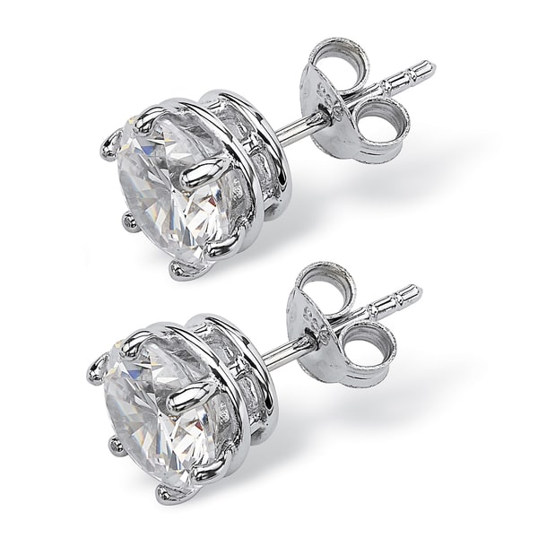 .925 Sterling Silver Round Cut Clear Cubic Zirconia Stud Earrings 4 Carats