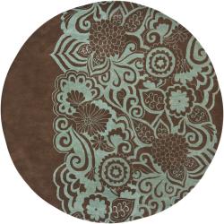 Hand tufted Mandara Blue Floral Wool Rug (7'9 Round) Mandara Round/Oval/Square