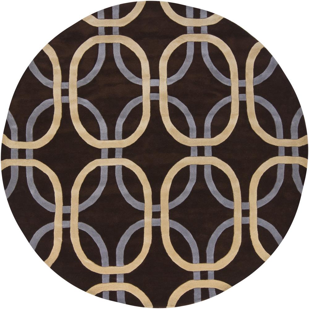 Hand tufted Brown/ivory/gray Mandara Brown New Zealand Wool Rug (79 Round)