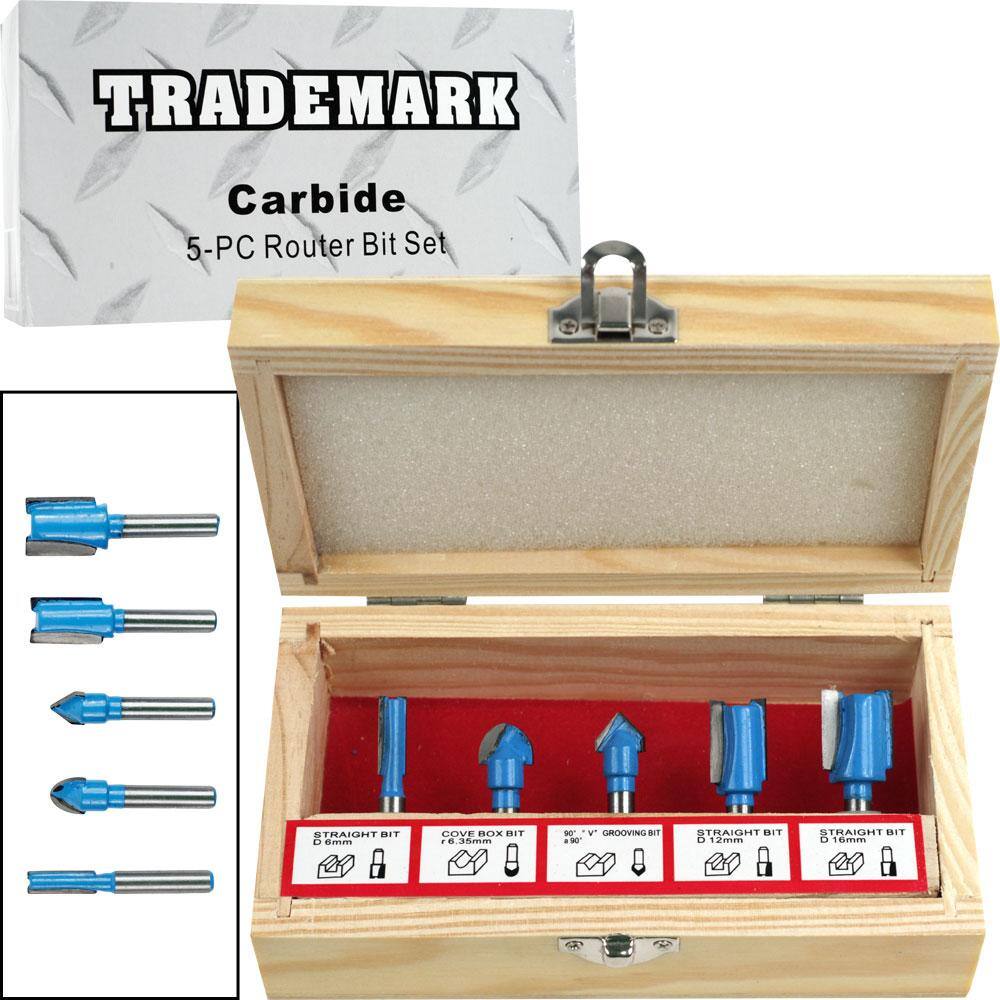 5-piece Carbide Router Bit Set in Wooden Case