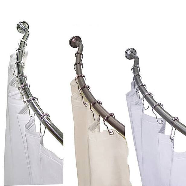 Adjustable Curved Shower Rod with Shower Liner and Hook Set by Elegant Home Fashions