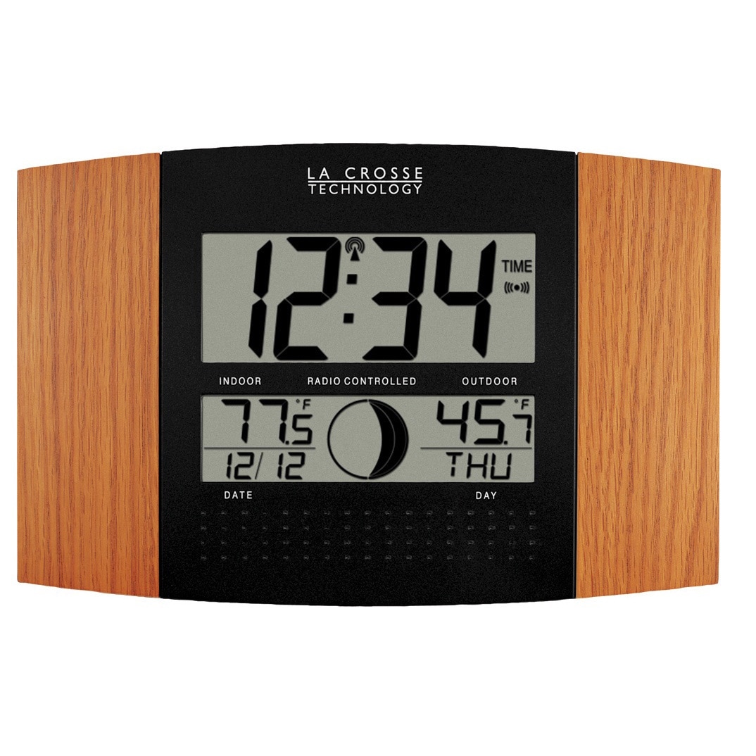 La Crosse Atomic Wood Finish Digital Indoor Wall Clock