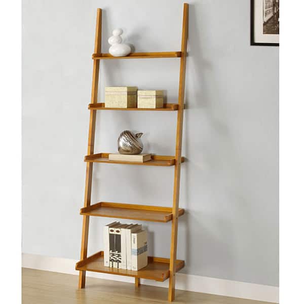 Shop Oak Five Tier Leaning Ladder Shelf Overstock 5274130