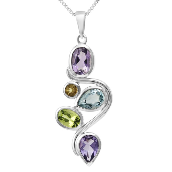 Handmade Sterling Silver Multi Gemstones Necklace (Thailand) - Free ...