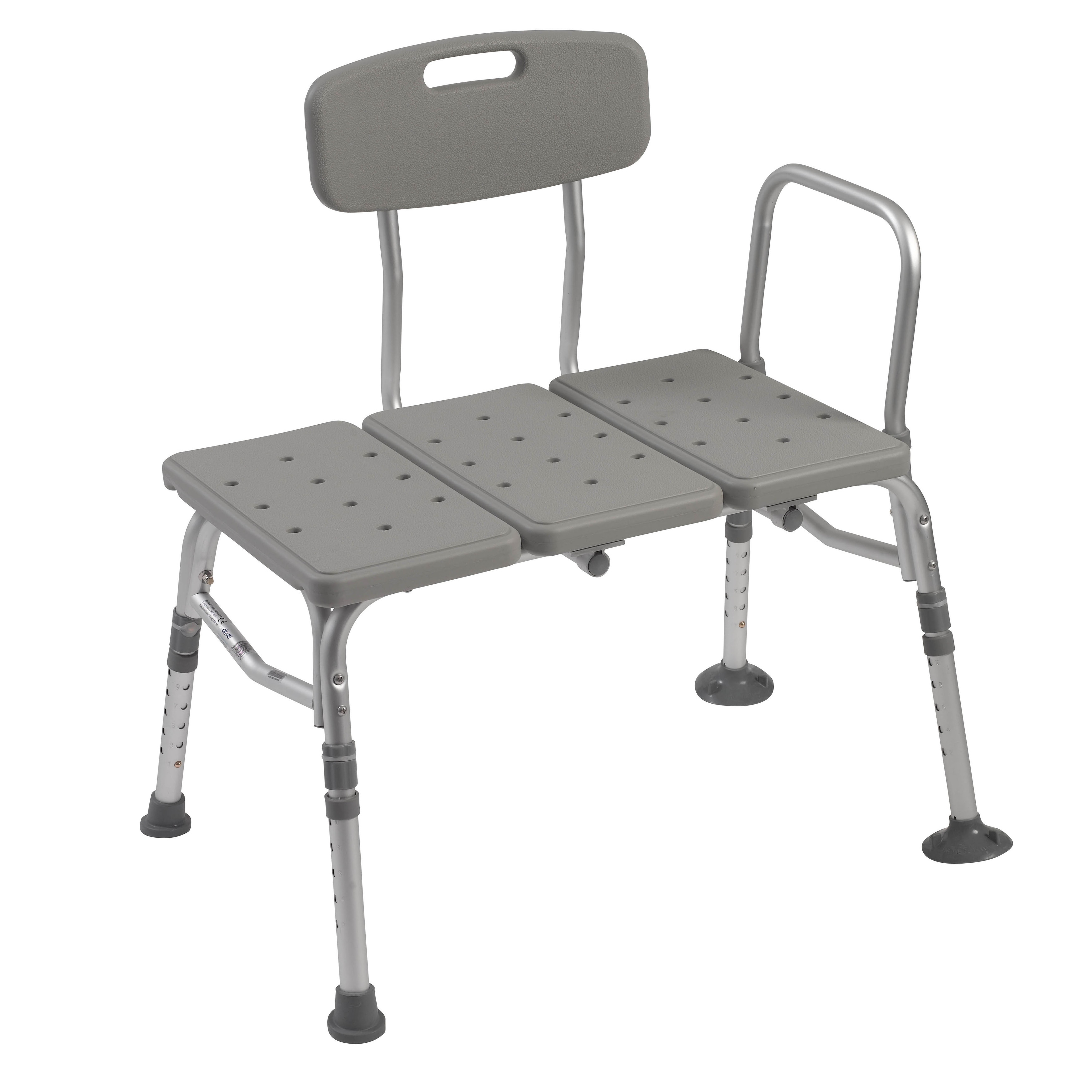 Drive Medical Plastic Tub Transfer Bench with Adjustable Backrest - Gray