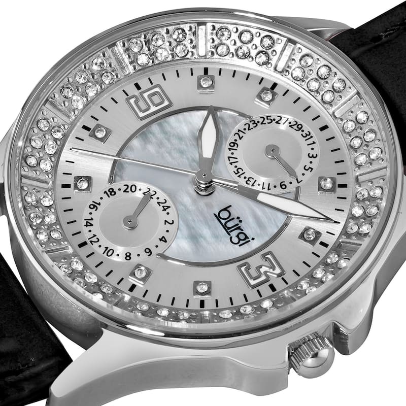 Burgi Women's Diamond Classic Stainless-Steel GMT Date Black-Strap Watch