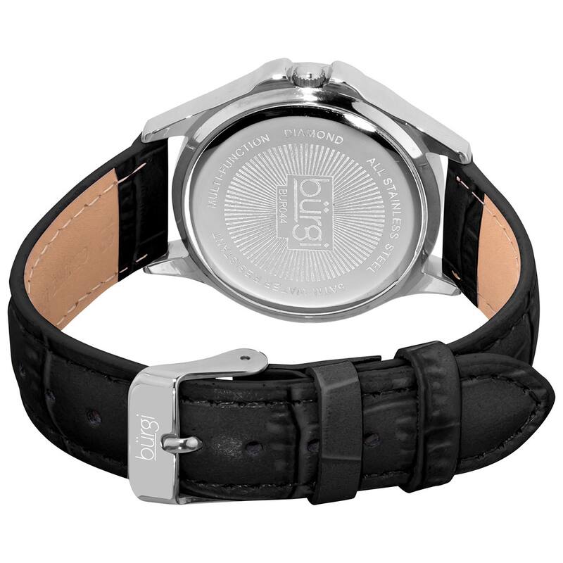 Burgi Women's Diamond Classic Stainless-Steel GMT Date Black-Strap Watch