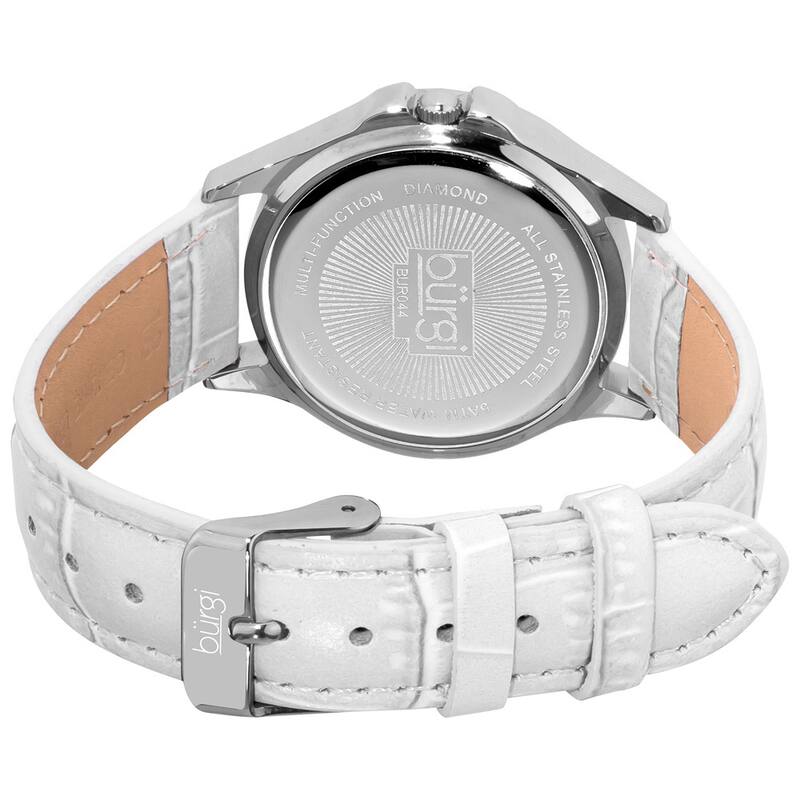 Burgi Women's Diamond Classic Stainless-Steel GMT Date White-Strap Watch