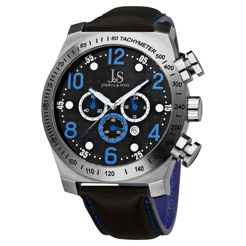 Joshua & Sons Men's Oversized Chronograph Stainless-Steel Sport Watch with Black Dial - Blue