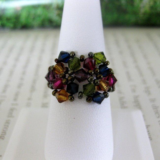 Shop Crystal Multicolor Beaded Flower Ring - Free Shipping On Orders ...