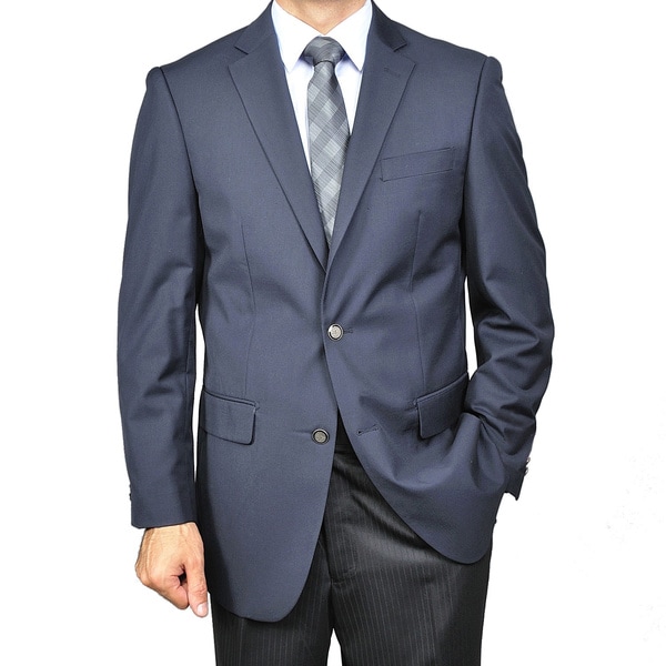 Men's Navy Blue 2-button Blazer - 13090636 - Overstock.com Shopping ...