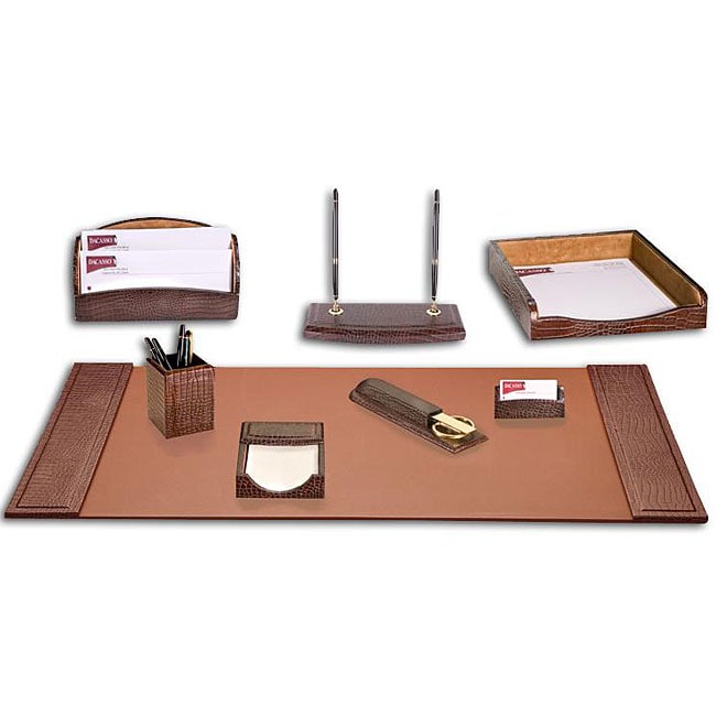 Dacasso Crocodile embossed Leather 8 piece Desk Set