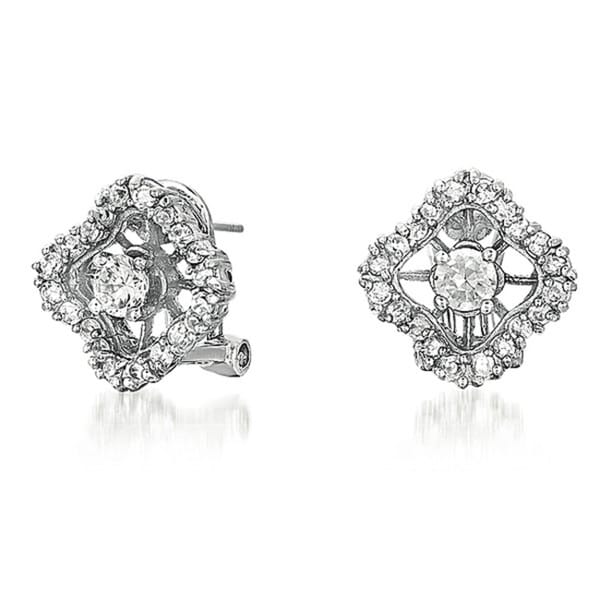 Collette Z Sterling Silver Clear Cubic Zirconia Clover Outline Earrings Collette Z Cubic Zirconia Earrings