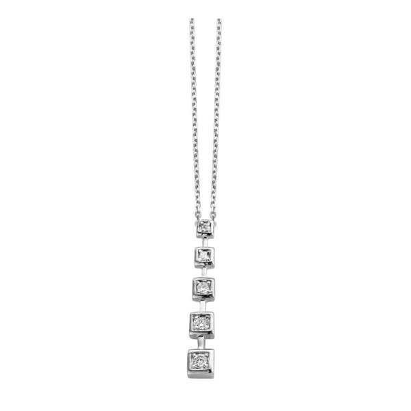 Collette Z Sterling Silver Clear Cubic Zirconia Square Journey Necklace