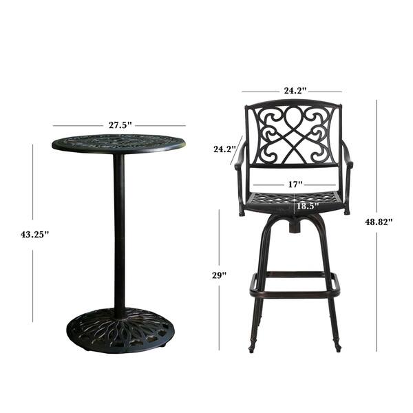 Santa Maria Shiny Copper Cast Aluminum 3piece Bistro Bar Set by