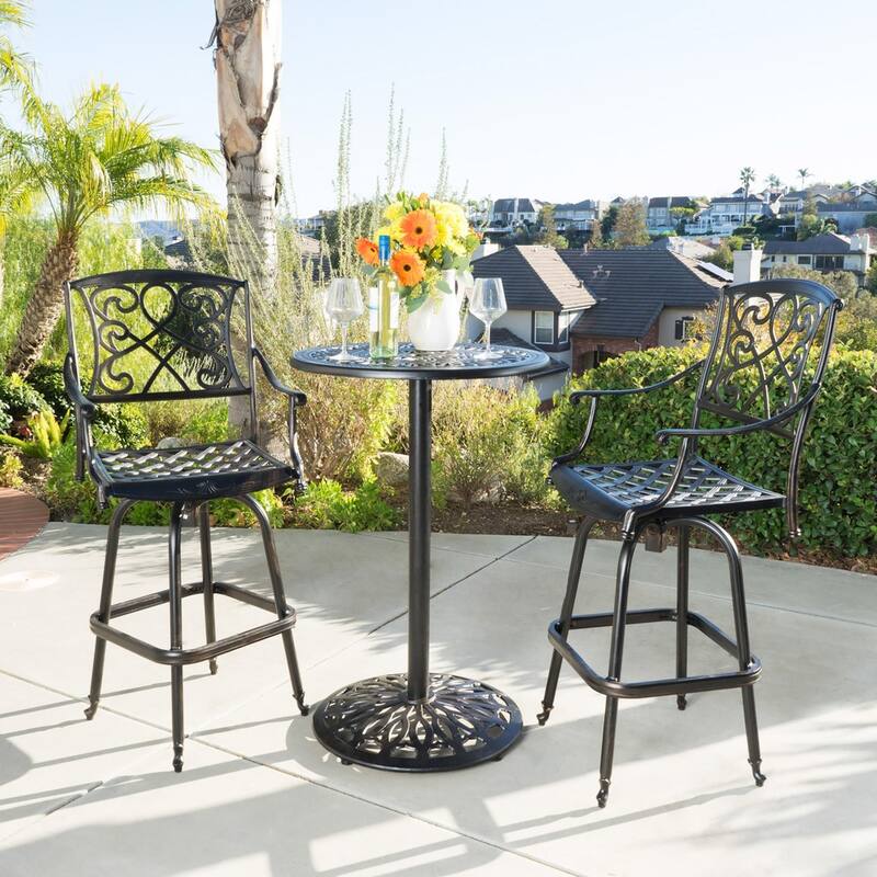 Santa Maria Shiny Copper Cast Aluminum 3-piece Bistro Bar Set by Christopher Knight Home
