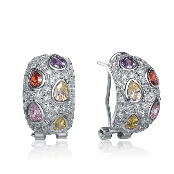 Collette Z Sterling Silver Multi colored Cubic Zirconia Dome style Earrings Collette Z Cubic Zirconia Earrings