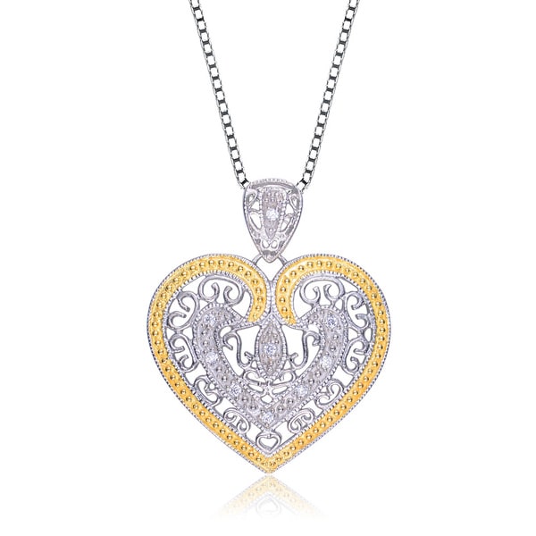 Shop Collette Z Sterling Silver Two-Tone Cubic Zirconia Heart Link Chain Necklace - Free 