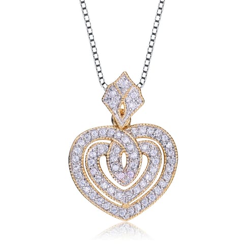 Collette Z Sterling Silver Two-tone Cubic Zirconia Heart Necklace