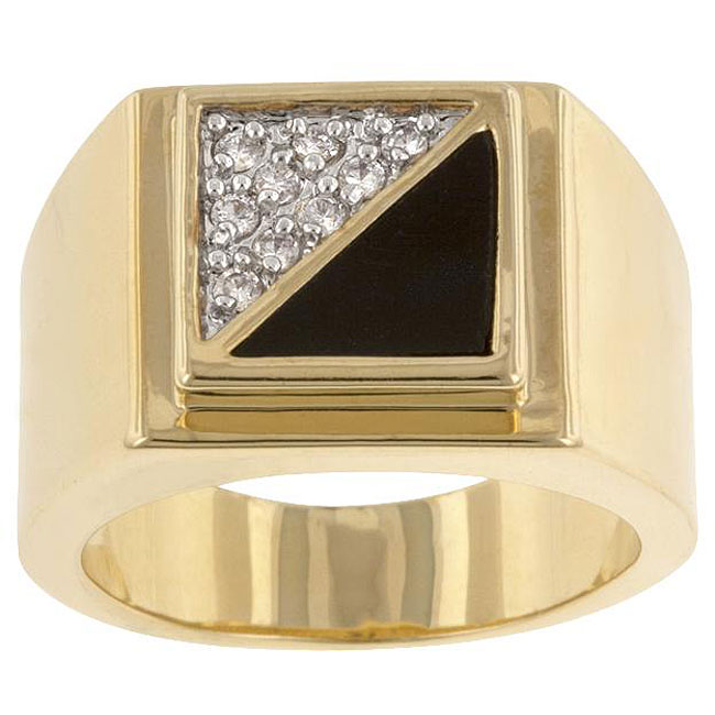 Shop Kate Bissett Brass and Black Enamel Men's Clear Cubic Zirconia ...