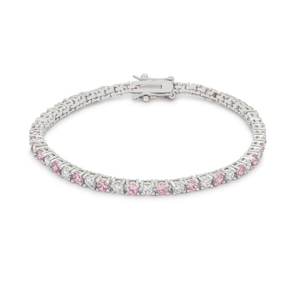 Kate Bissett Highly Polished Silvertone Br Clear And Pink Kate Bissett Highly Polished Silvertone Br Clear And Pink Cubic Zirconia Tennis Bracelet