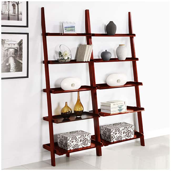 Cherry Five-tier 2-piece Leaning Ladder Shelf Set