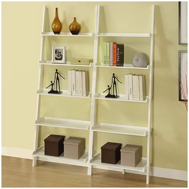 White Five-tier 2-piece Leaning Ladder Shelf Set
