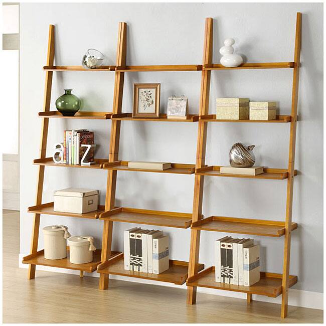 Oak Five-tier 3-piece Leaning Ladder Shelf Set