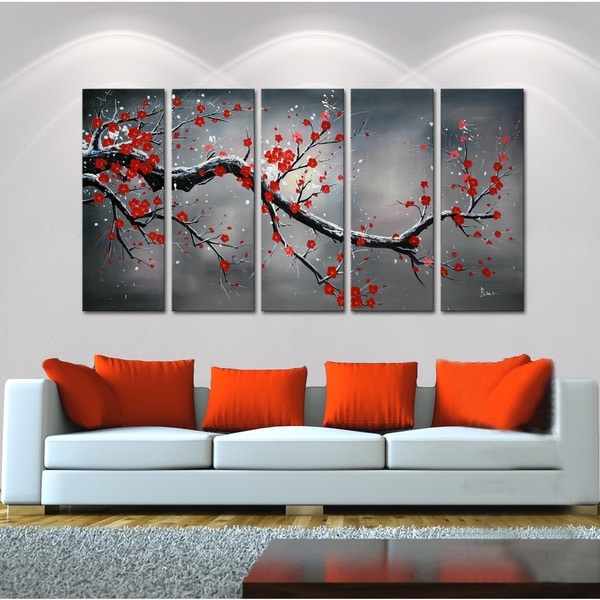 'Winter Plum' Hand Painted 5-piece Oil Canvas Art Set - Free Shipping ...