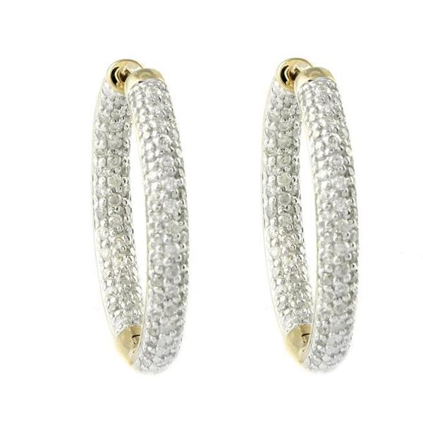 Shop Beverly Hills Charm 14k Yellow Gold 1ct TDW Diamond Hoop Earrings ...