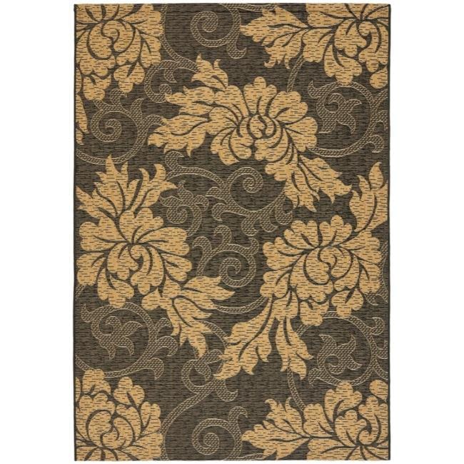 Indoor/outdoor Black/natural Floral Rug (53 X 77)