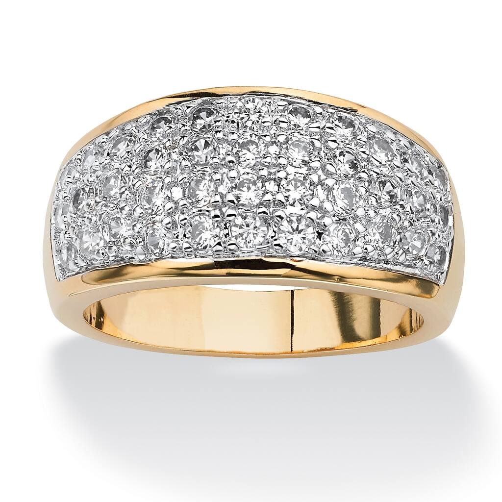 Yellow Gold-plated Cubic Zirconia Dome Pave Ring - White