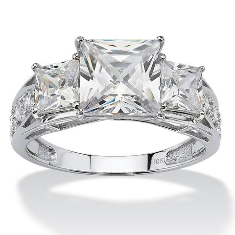 10K White Gold Cubic Zirconia 3-Stone Bridal Ring