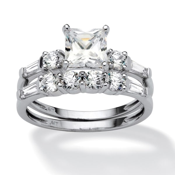 Shop 10K White Gold Cubic Zirconia Bridal Ring Set Free Shipping