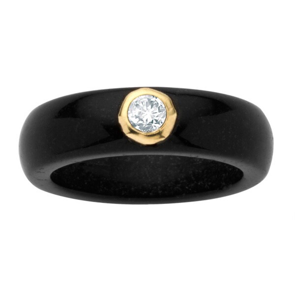 PalmBeach .30 TCW Round Genuine White Topaz and Genuine Black Jade 10k