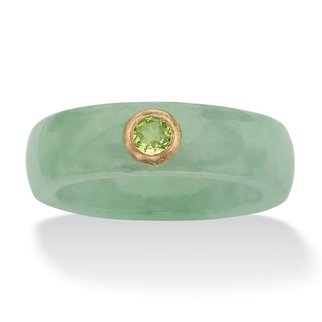 10K Yellow Gold Genuine Peridot and Green Genuine Jade Bezel Set Ring
