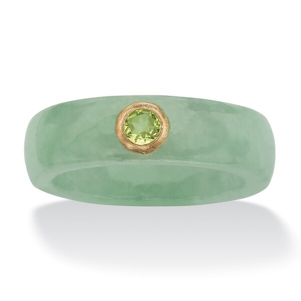 10K Yellow Gold Genuine Peridot and Green Genuine Jade Bezel Set Ring