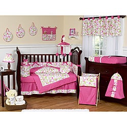 pink and green crib bedding