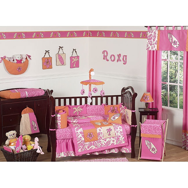 Pink Surf 9 piece Crib Bedding Set