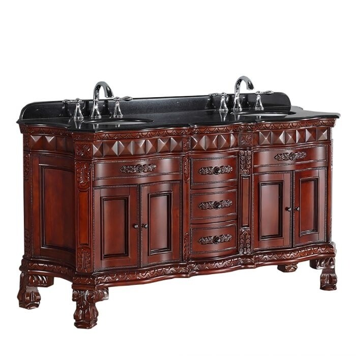 Birmingham 60 Inch Dark Cherry And Granite Double Sink Dark Cherry And Granite Double Sink