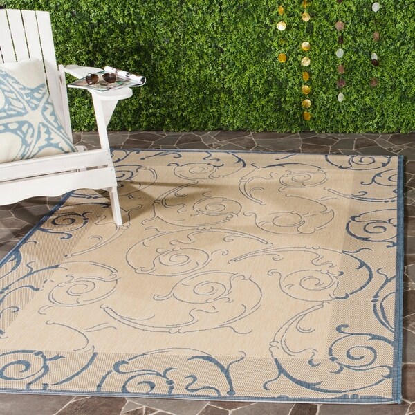 Safavieh Oasis Scrollwork Natural Blue Indoor Outdoor Rug 9 Safavieh Oasis Scrollwork Natural Blue Indoor Outdoor Rug 9 X27 X