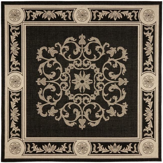 Indoor/ Outdoor Sunny Black/ Sand Rug (67 Square)