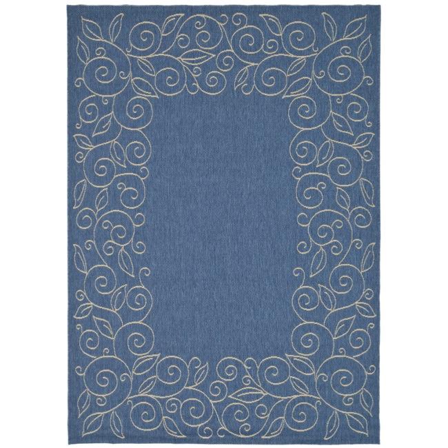 Indoor/outdoor Blue/ivory Bordered Rug (53 X 77)