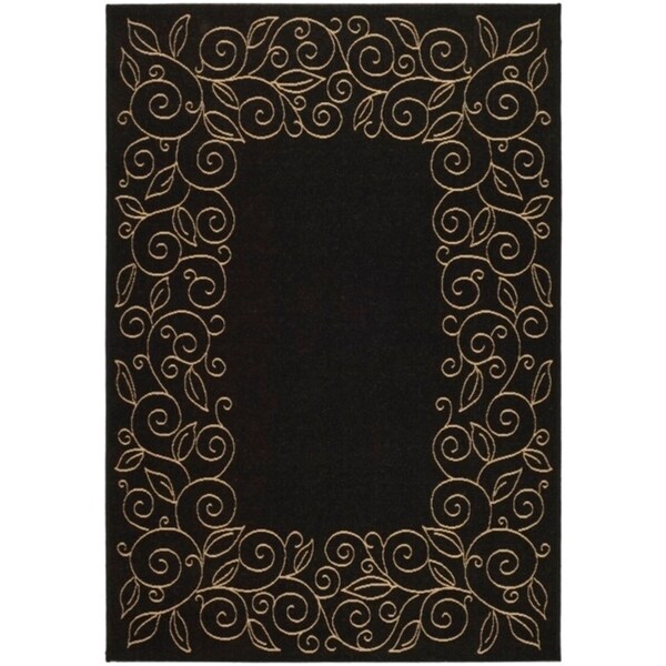 Safavieh Courtyard Scroll Border Black/ Beige Indoor/ Outdoor Rug - 6'-7" x 9'-6"