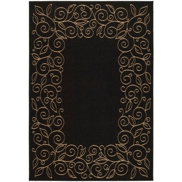Safavieh Courtyard Scroll Border Black/ Beige Indoor/ Outdoor Rug - 8' X 11'