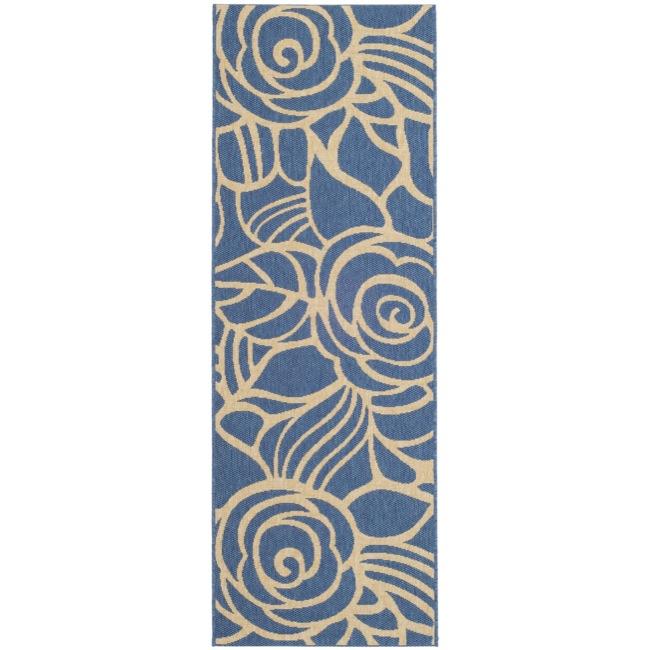 Safavieh Courtyard Roses Blue/ Beige Indoor/ Outdoor Runner (2'4" x 6'7") - 2'4 x 6'7