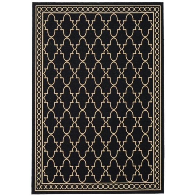 Indoor/ Outdoor Black/ Sand Polypropylene Rug (53 X 77)