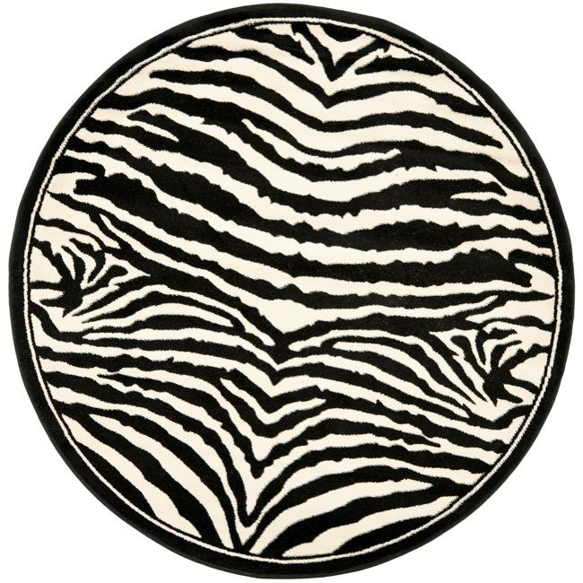 Lyndhurst Collection Zebra Black/ White Rug (8 Round)